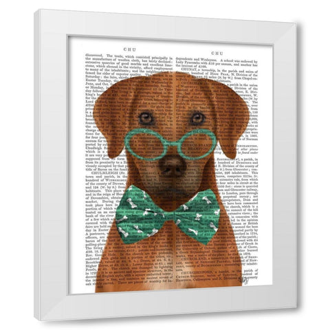 Rhodesian Ridgeback with Glasses and Bow Tie White Modern Wood Framed Art Print by Fab Funky