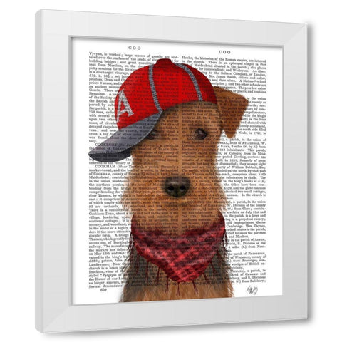 Airedale and Baseball Cap White Modern Wood Framed Art Print by Fab Funky
