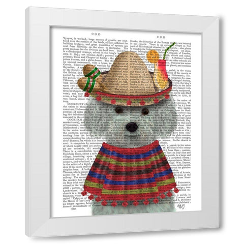 Bichon Frise in Mexican Costume White Modern Wood Framed Art Print by Fab Funky