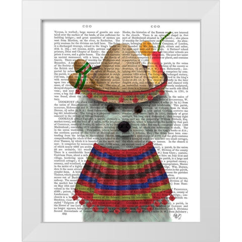 Bichon Frise in Mexican Costume White Modern Wood Framed Art Print by Fab Funky