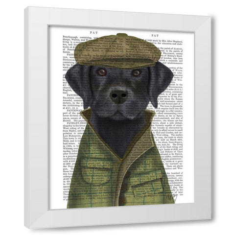 Black Labrador Country Dog White Modern Wood Framed Art Print by Fab Funky