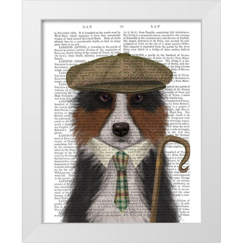 Border Collie Shepherd White Modern Wood Framed Art Print by Fab Funky