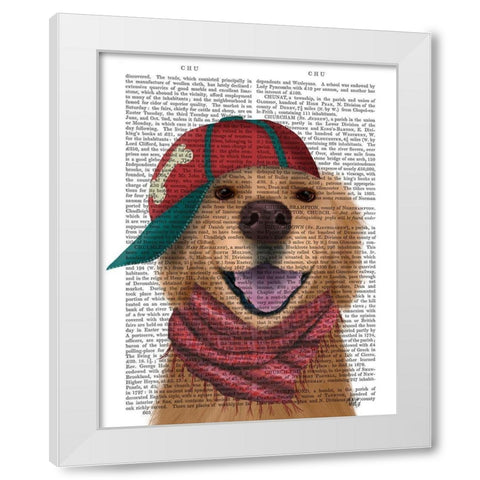 Golden Retriever and Baseball Cap White Modern Wood Framed Art Print by Fab Funky