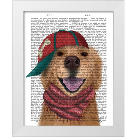 Golden Retriever and Baseball Cap White Modern Wood Framed Art Print by Fab Funky