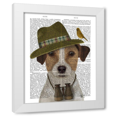 Jack Russell Bird Watcher White Modern Wood Framed Art Print by Fab Funky
