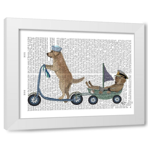 Golden Retriever Scooter White Modern Wood Framed Art Print by Fab Funky
