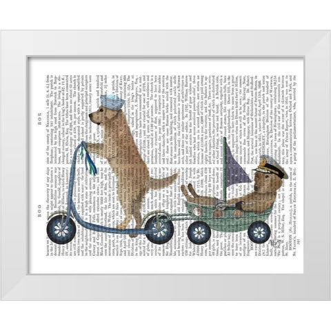 Golden Retriever Scooter White Modern Wood Framed Art Print by Fab Funky