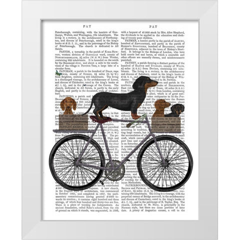 Dachshunds on Bicycle White Modern Wood Framed Art Print by Fab Funky