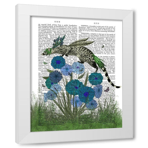 Genet On Blue Flowers White Modern Wood Framed Art Print by Fab Funky