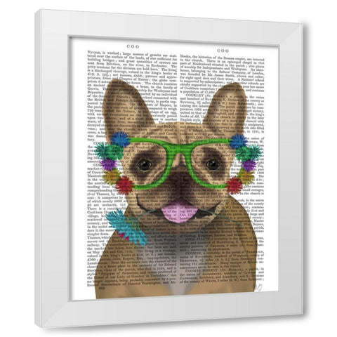 French Bulldog and Flower Glasses White Modern Wood Framed Art Print by Fab Funky