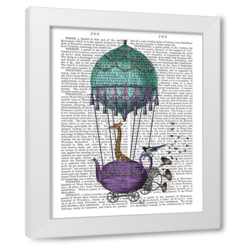 Giraffe in Teapot White Modern Wood Framed Art Print by Fab Funky