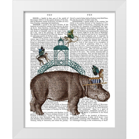 Hippo and Monkey Bridge White Modern Wood Framed Art Print by Fab Funky
