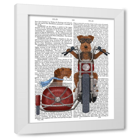 Airedale Chopper and Sidecar White Modern Wood Framed Art Print by Fab Funky