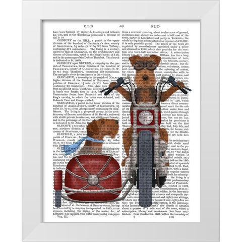 Airedale Chopper and Sidecar White Modern Wood Framed Art Print by Fab Funky