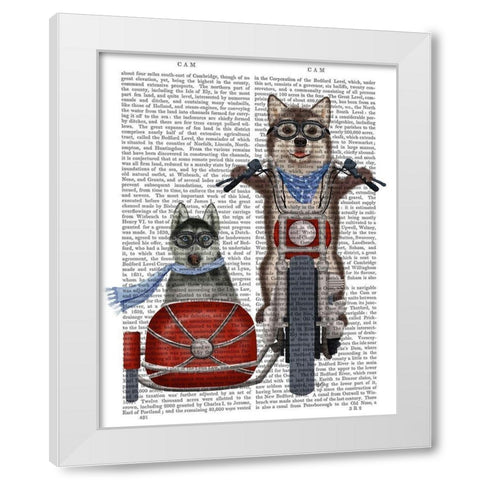 Husky Chopper and Sidecar White Modern Wood Framed Art Print by Fab Funky