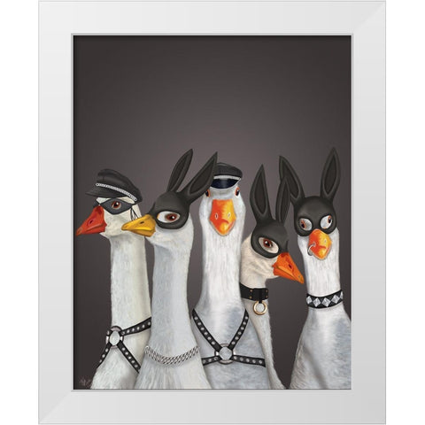 Geese Guys White Modern Wood Framed Art Print by Fab Funky