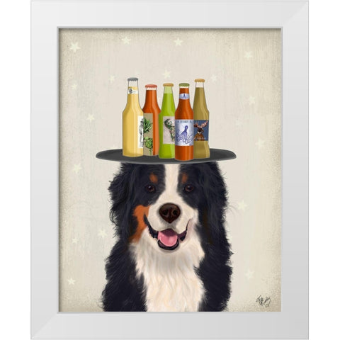 Bernese Beer Lover White Modern Wood Framed Art Print by Fab Funky