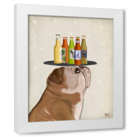English Bulldog Beer Lover White Modern Wood Framed Art Print by Fab Funky