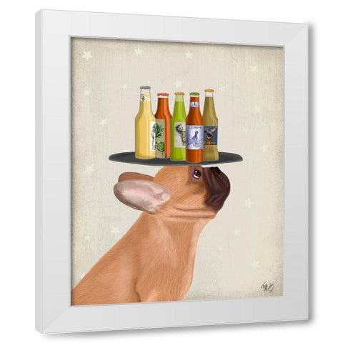 French Bulldog Beer Lover White Modern Wood Framed Art Print by Fab Funky