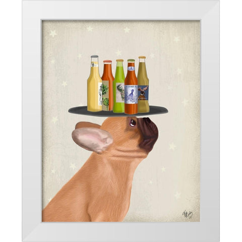 French Bulldog Beer Lover White Modern Wood Framed Art Print by Fab Funky