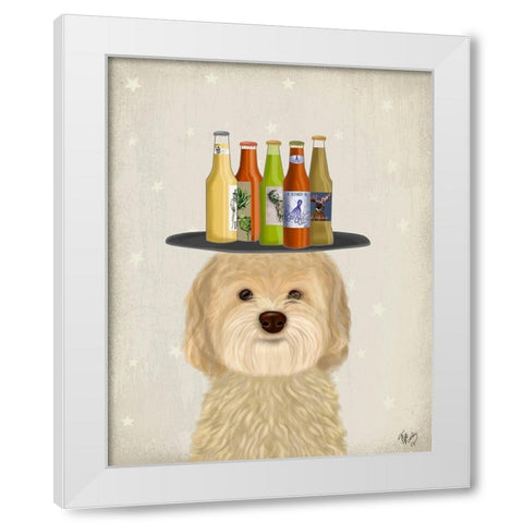 Labradoodle Blonde Beer Lover White Modern Wood Framed Art Print by Fab Funky