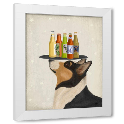 Corgi Tricolour Beer Lover White Modern Wood Framed Art Print by Fab Funky