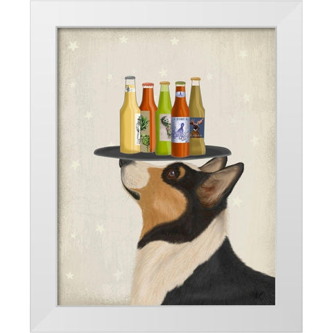 Corgi Tricolour Beer Lover White Modern Wood Framed Art Print by Fab Funky