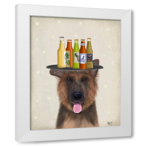 German Shepherd Beer Lover White Modern Wood Framed Art Print by Fab Funky