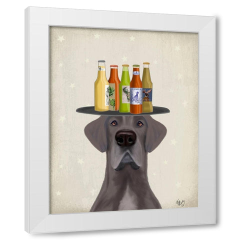 Great Dane Blue Beer Lover White Modern Wood Framed Art Print by Fab Funky