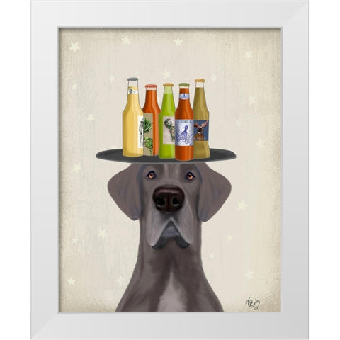 Great Dane Blue Beer Lover White Modern Wood Framed Art Print by Fab Funky