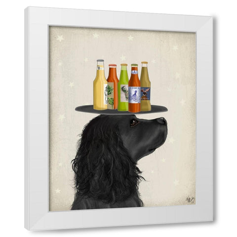 Cocker Spaniel Black Beer Lover White Modern Wood Framed Art Print by Fab Funky