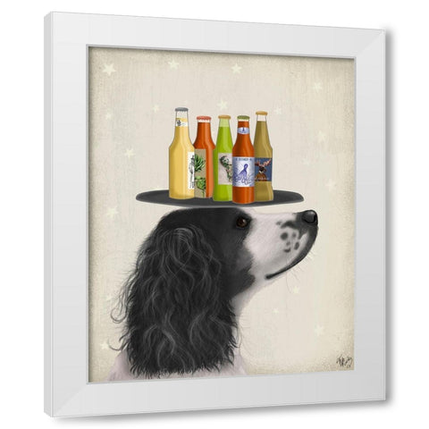 Springer Spaniel Black White Beer Lover White Modern Wood Framed Art Print by Fab Funky