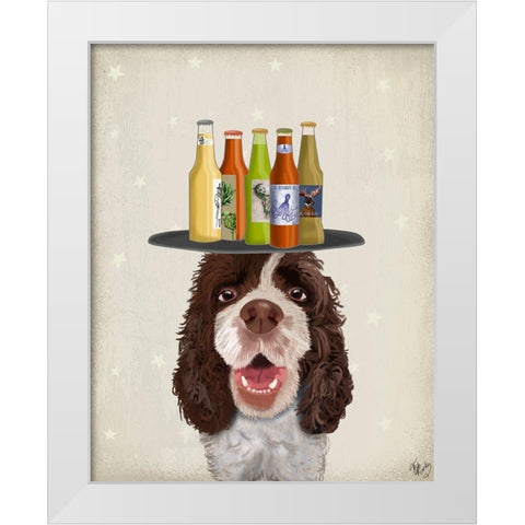 Springer Spaniel Brown White Beer Lover White Modern Wood Framed Art Print by Fab Funky