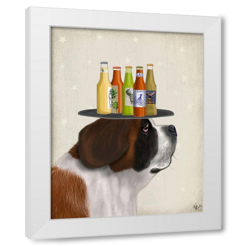 St Bernard Beer Lover White Modern Wood Framed Art Print by Fab Funky