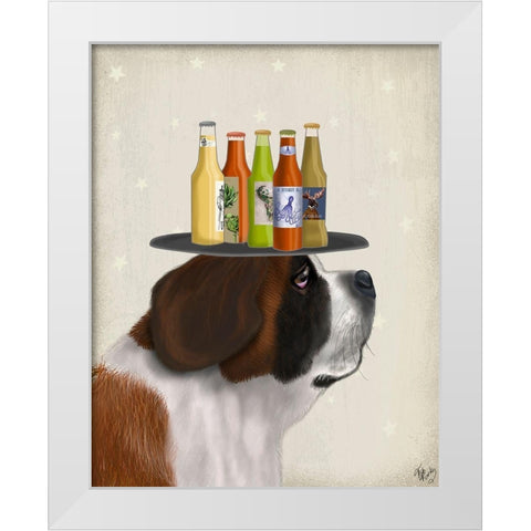 St Bernard Beer Lover White Modern Wood Framed Art Print by Fab Funky