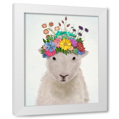 Sheep with Flower Crown 1 White Modern Wood Framed Art Print by Fab Funky