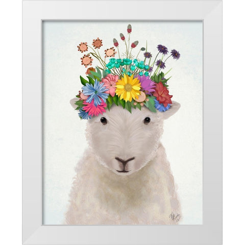Sheep with Flower Crown 1 White Modern Wood Framed Art Print by Fab Funky