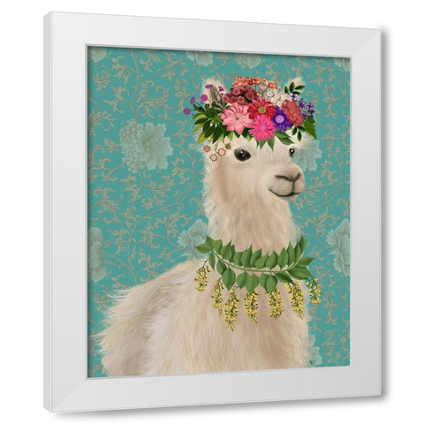 Llama Bohemian 2 White Modern Wood Framed Art Print by Fab Funky