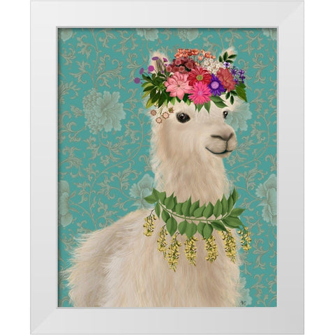 Llama Bohemian 2 White Modern Wood Framed Art Print by Fab Funky