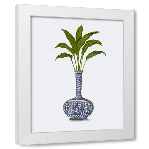 Chinoiserie Vase 3, With Plant White Modern Wood Framed Art Print by Fab Funky