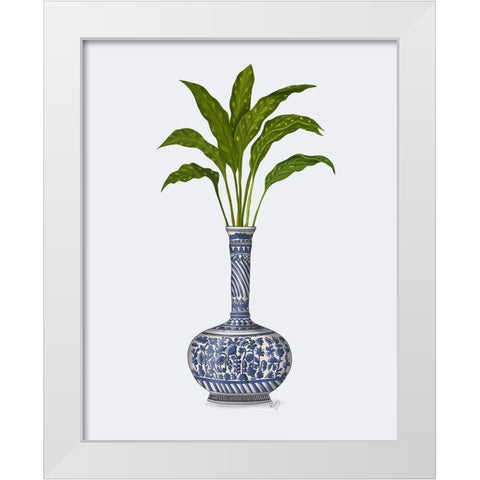 Chinoiserie Vase 3, With Plant White Modern Wood Framed Art Print by Fab Funky