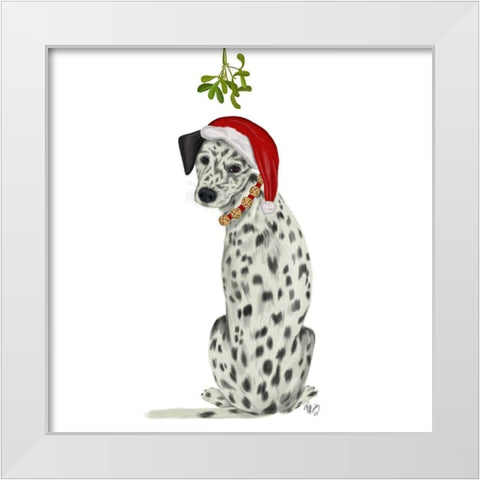Christmas Des - Dalmatian Mistletoe White Modern Wood Framed Art Print by Fab Funky