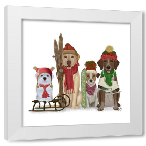 Christmas Des - Winter Sports Fans White Modern Wood Framed Art Print by Fab Funky