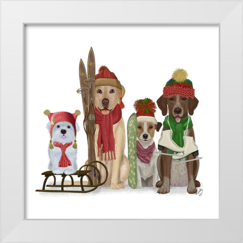 Christmas Des - Winter Sports Fans White Modern Wood Framed Art Print by Fab Funky