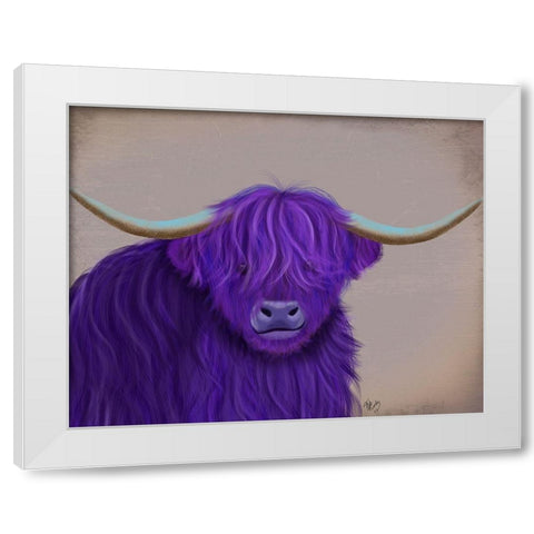 Highland Cow 5, Purple, Portrait White Modern Wood Framed Art Print by Fab Funky