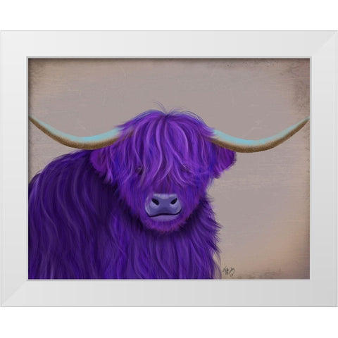 Highland Cow 5, Purple, Portrait White Modern Wood Framed Art Print by Fab Funky