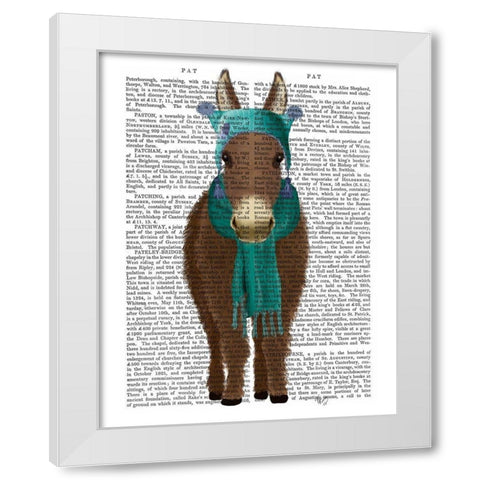 Donkey Blue Hat and Scarf Book Print White Modern Wood Framed Art Print by Fab Funky
