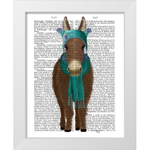 Donkey Blue Hat and Scarf Book Print White Modern Wood Framed Art Print by Fab Funky