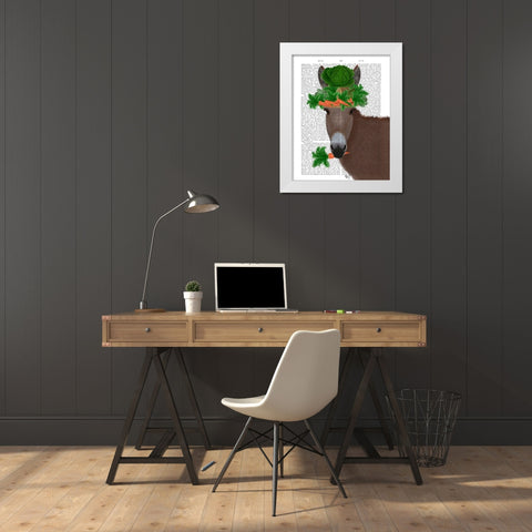 Donkey Carrot Hat Book Print White Modern Wood Framed Art Print by Fab Funky