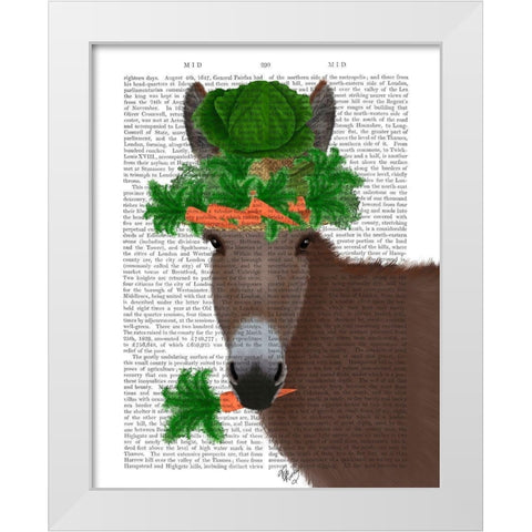 Donkey Carrot Hat Book Print White Modern Wood Framed Art Print by Fab Funky